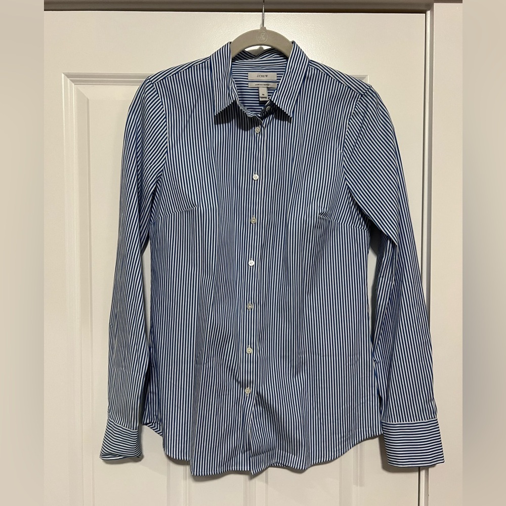 J. Crew Blue and White Stripe Button-Down Shirt